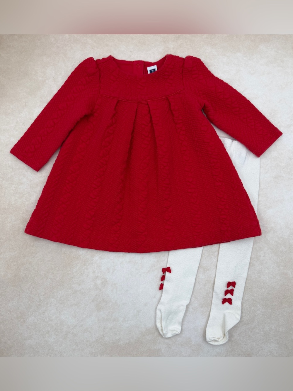 Janie and Jack Red Holiday Dress with White Bow Tights
